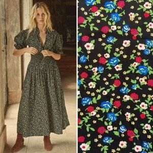 Doen Dôen Everly Shirred Dress Montpellier Floral XS Cotton Poplin Midi